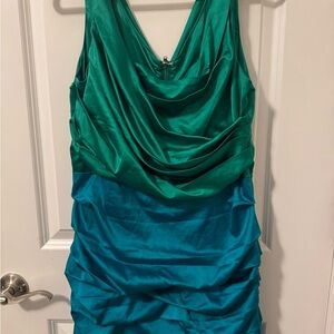 Vintage 2000s Express Green and Blue Draped Mini Dress